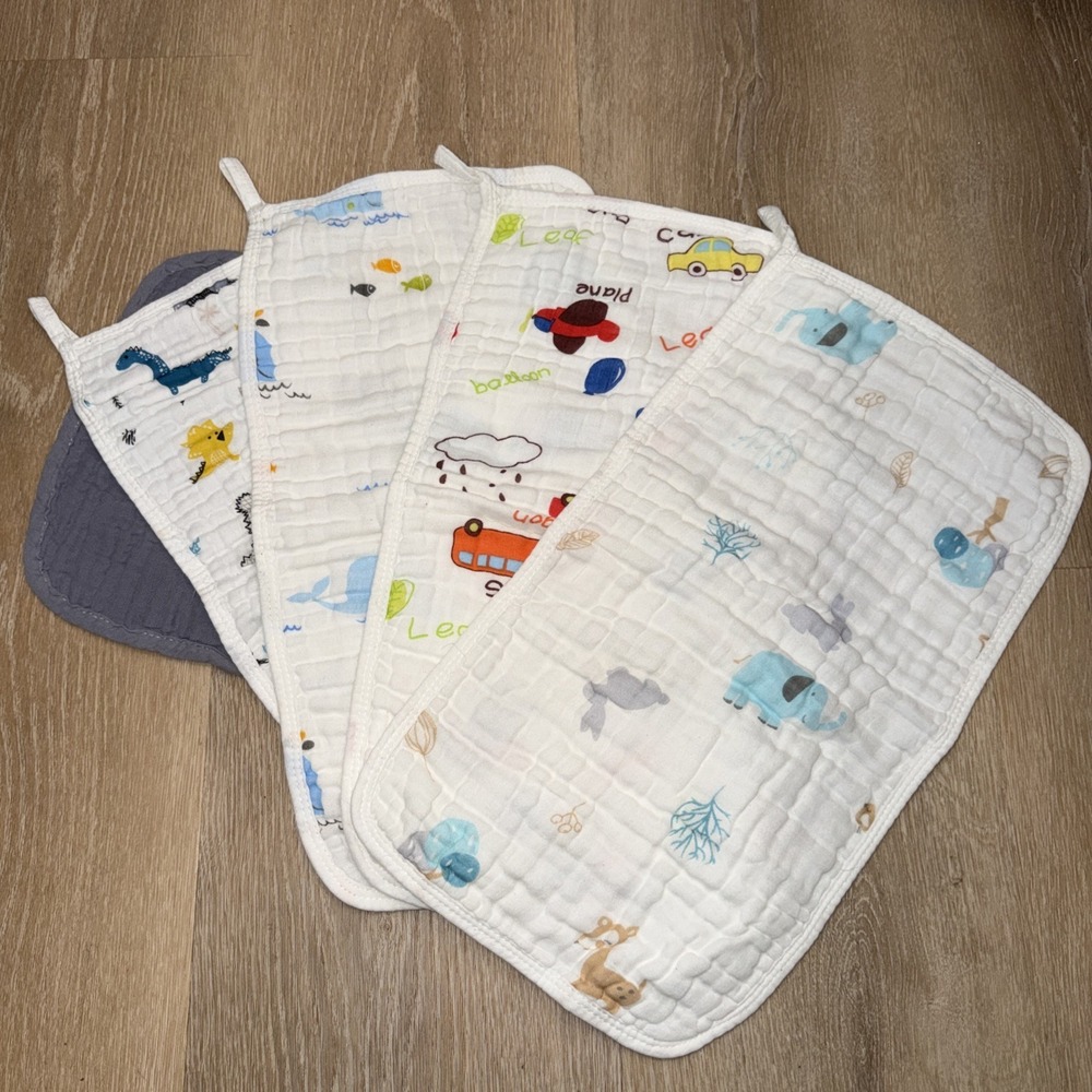 5 pack Muslin Burp Cloths for Baby - Boy / Gender Neutral, 9.5x18", machine wash